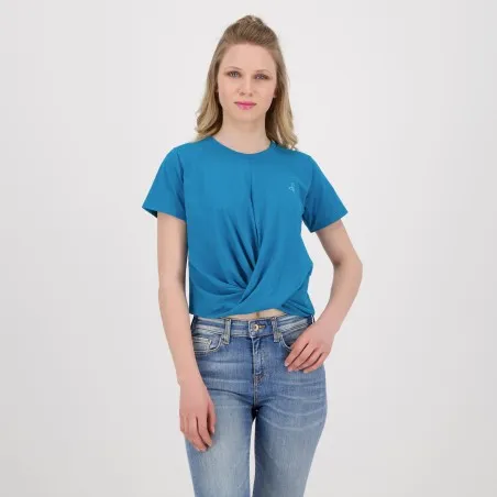 T-shirt crop femme nouée avec broderie - KONTAKT