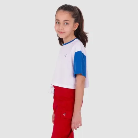 T-shirt crop fille avec manches contrastées et broderie - KONTAKT