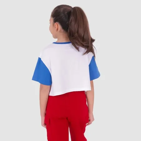 T-shirt crop fille avec manches contrastées et broderie - KONTAKT