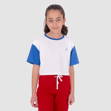 T-shirt crop fille avec manches contrastées et broderie - KONTAKT