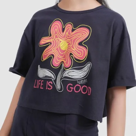 T-shirt crop fille manches courtes avec revers LIFE IS GOOD - KONTAKT