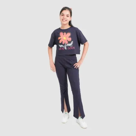 T-shirt crop fille manches courtes avec revers LIFE IS GOOD - KONTAKT