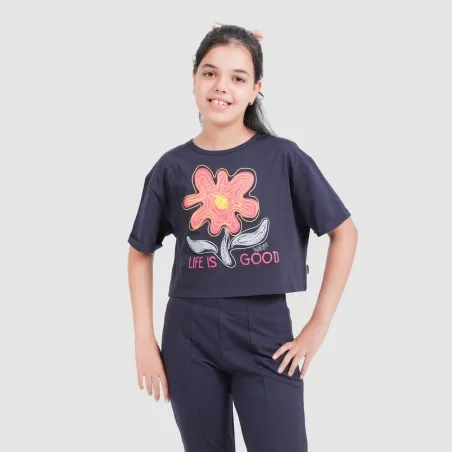 T-shirt crop fille manches courtes avec revers LIFE IS GOOD - KONTAKT