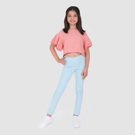 T-shirt crop fille manches courtes avec volant - KONTAKT