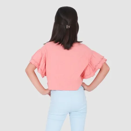 T-shirt crop fille manches courtes avec volant - KONTAKT