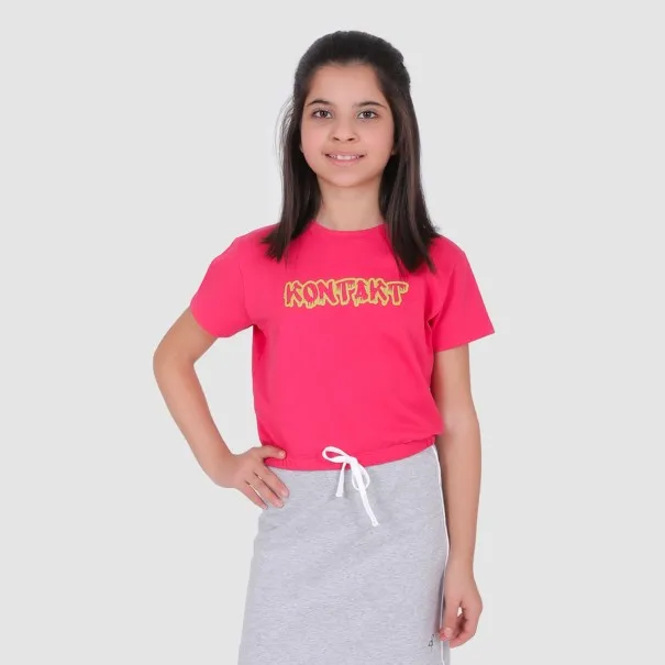 T-shirt crop fille manches courtes bas élastique KONTAKT - KONTAKT