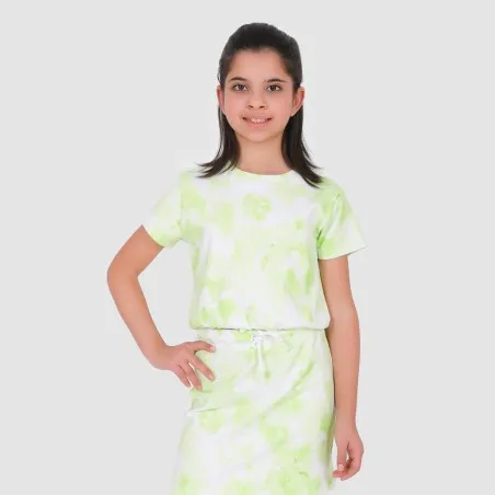T-shirt crop fille manches courtes bas élastique Tie Dye - KONTAKT