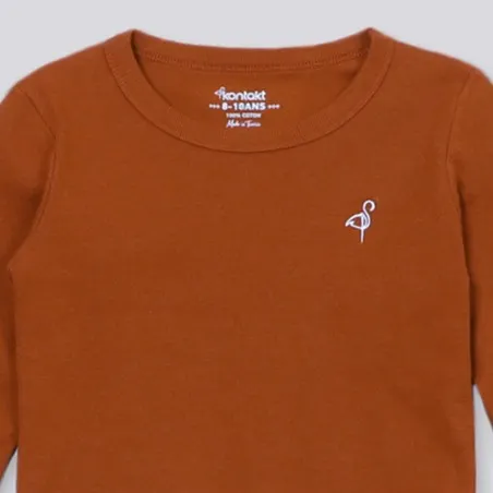 T-shirt crop fille manches longues avec broderie - KONTAKT