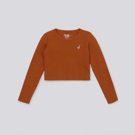 T-shirt crop fille manches longues avec broderie - KONTAKT
