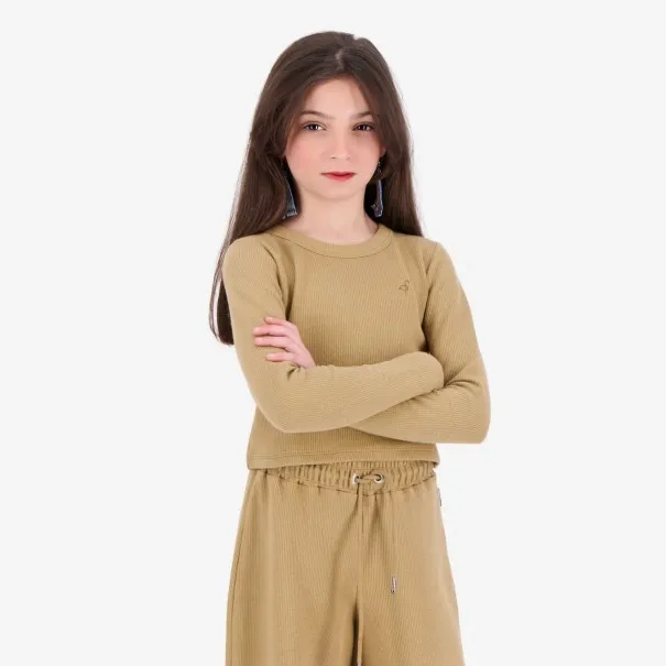 T-shirt crop fille manches longues avec broderie - KONTAKT