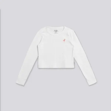 T-shirt crop fille manches longues avec broderie - KONTAKT