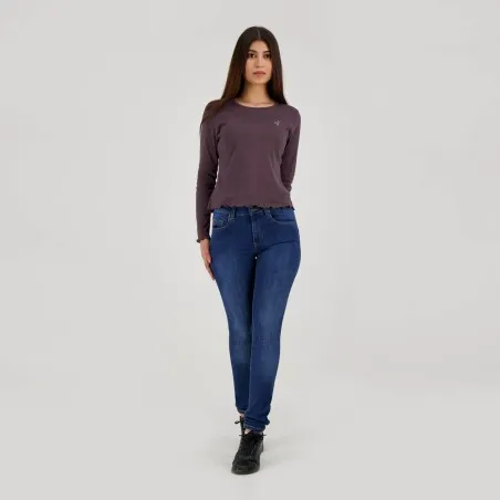 T-shirt femme côtelé manches longues avec broderie - KONTAKT