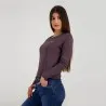 T-shirt femme côtelé manches longues avec broderie - KONTAKT