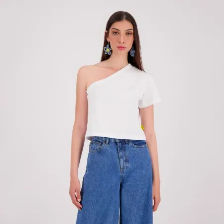 T-shirt femme manche dénudé avec broderie - KONTAKT