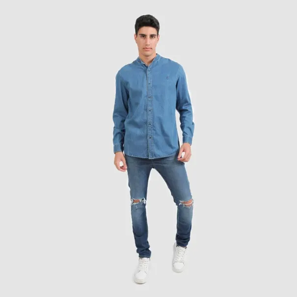 Chemise col tunisien homme en jeans - TAMIM - KONTAKT
