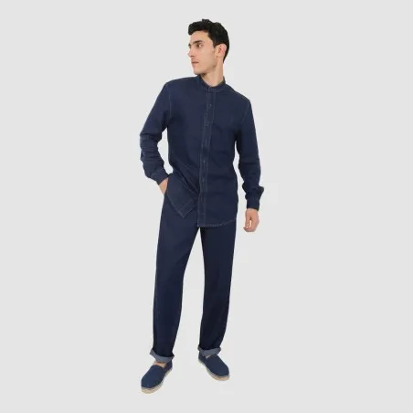 Chemise col tunisien homme en jeans - TAMIM - KONTAKT