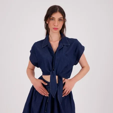 Chemise cropped femme avec nœud en jeans - TAHANI - KONTAKT