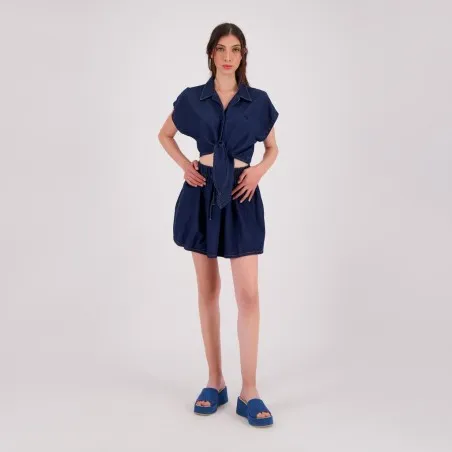 Chemise cropped femme avec nœud en jeans - TAHANI - KONTAKT