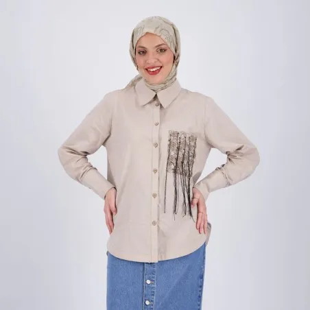 Chemise femme avec poche plaquée en chaine & trame - KONTAKT