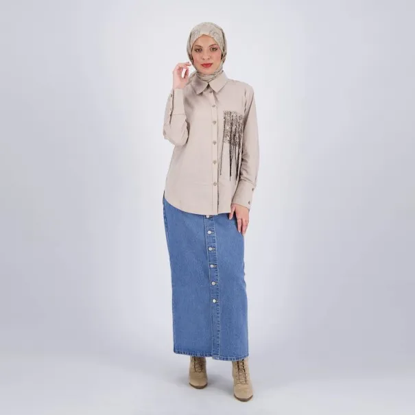 Chemise femme avec poche plaquée en chaine & trame - KONTAKT