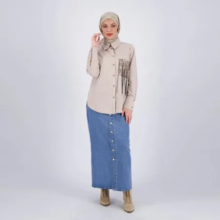 Chemise femme avec poche plaquée en chaine & trame - KONTAKT