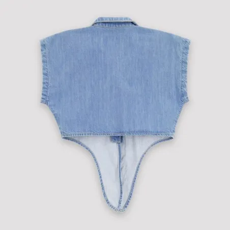 Chemise fille sans manches avec nœud en jeans - KONTAKT