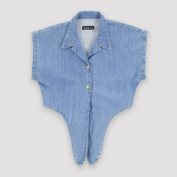 Chemise fille sans manches avec nœud en jeans - KONTAKT