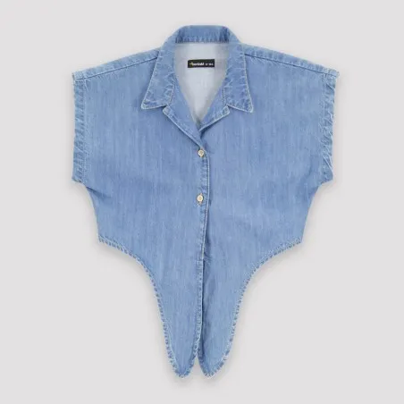 Chemise fille sans manches avec nœud en jeans - KONTAKT