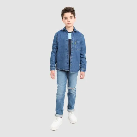 Chemise garçon avec poche poitrine en jeans - KONTAKT