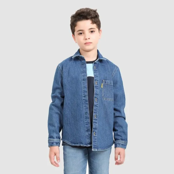 Chemise garçon avec poche poitrine en jeans - KONTAKT