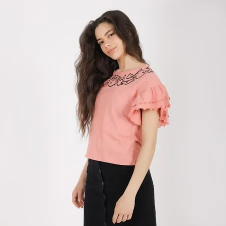 T-shirt femme manches courtes avec volant - KONTAKT