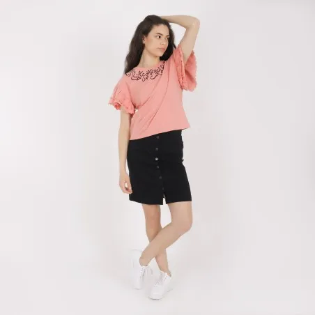 T-shirt femme manches courtes avec volant - KONTAKT