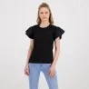 T-shirt femme manches courtes avec volant et broderie - KONTAKT