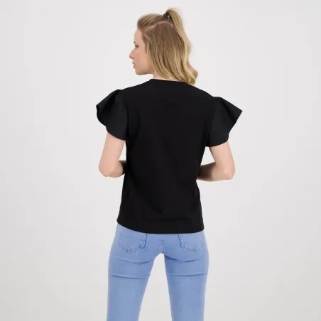 T-shirt femme manches courtes avec volant et broderie - KONTAKT