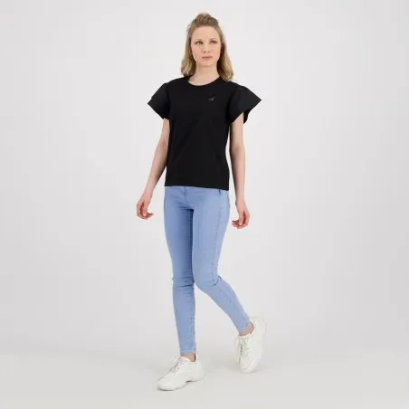 T-shirt femme manches courtes avec volant et broderie - KONTAKT