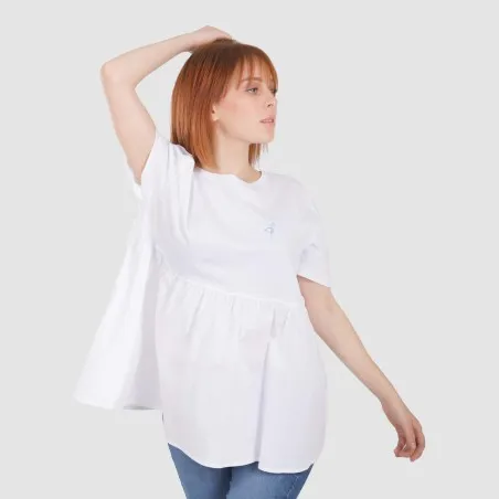 T-shirt femme manches courtes avec volant et broderie - KONTAKT