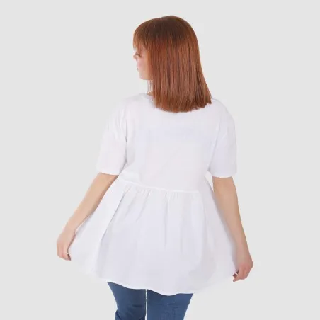 T-shirt femme manches courtes avec volant et broderie - KONTAKT