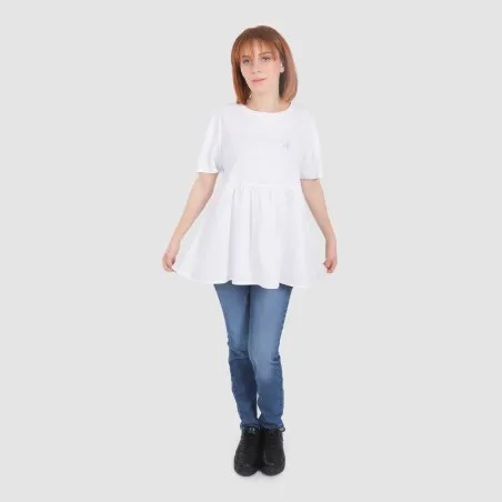 T-shirt femme manches courtes avec volant et broderie - KONTAKT