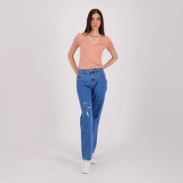 T-shirt femme manches courtes col tunisien - KONTAKT