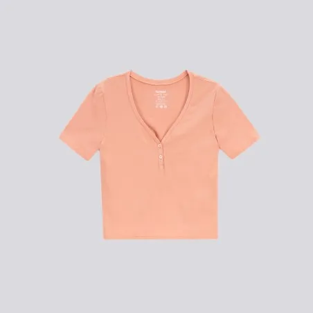 T-shirt femme manches courtes col tunisien - KONTAKT