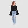T-shirt femme manches larges avec broderie - KONTAKT