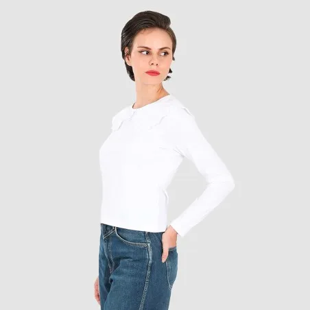 T-shirt femme manches longues avec col claudine - KONTAKT