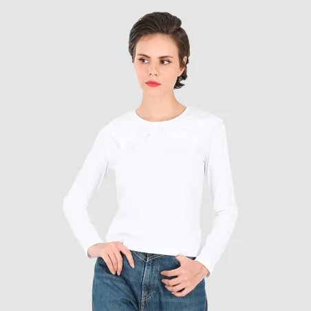 T-shirt femme manches longues avec col claudine - KONTAKT