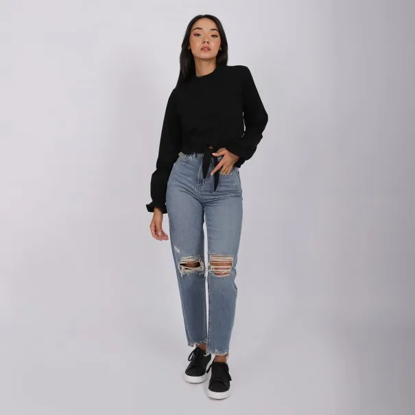 T-shirt femme manches longues avec nœud - KONTAKT