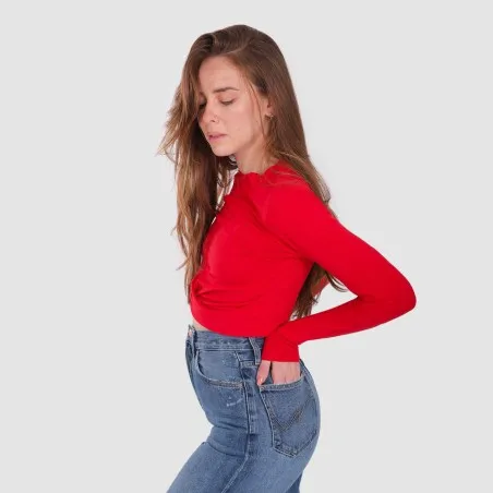 T-shirt femme nouée manches longues avec broderie - KONTAKT