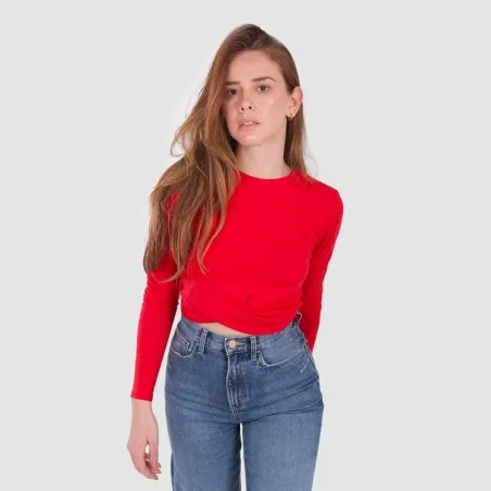 T-shirt femme nouée manches longues avec broderie - KONTAKT