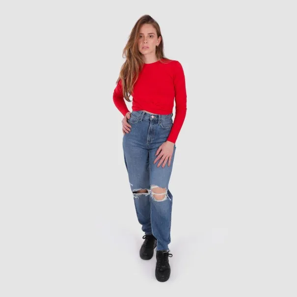 T-shirt femme nouée manches longues avec broderie - KONTAKT