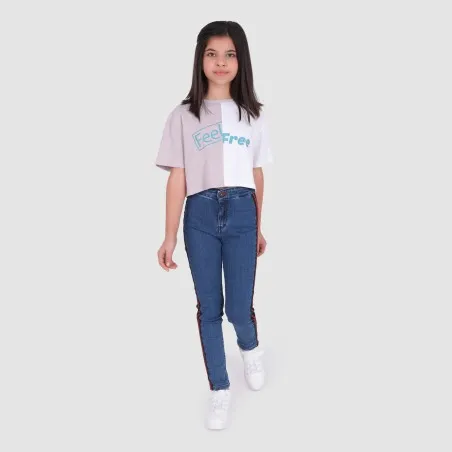 T-shirt fille crop bi-couleur FEEL FREE - KONTAKT
