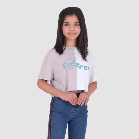 T-shirt fille crop bi-couleur FEEL FREE - KONTAKT