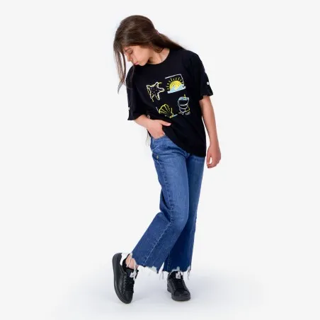 T-shirt fille manches courtes avec boutons pression COQUILLAGES - KONTAKT